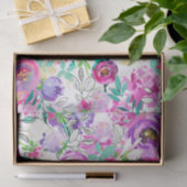 Paarse Roze Helder Bloemen Monogram Letter Initiaa Tissuepapier (Geschenk)