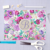 Paarse Roze Helder Bloemen Monogram Letter Initiaa Tissuepapier (Craft)