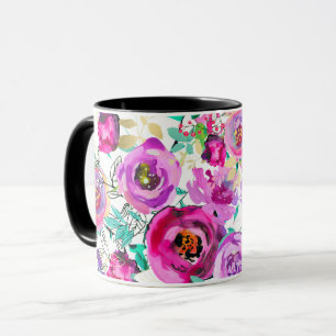 Paarse Roze Helder Kleurrijk Modern Bloemmotief Mok