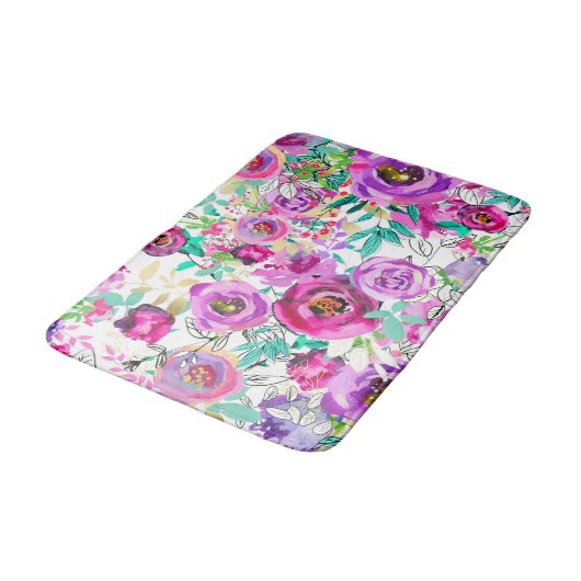 Paarse roze, heldere kleurrijke moderne bloemkool badmat (Gekanteld)