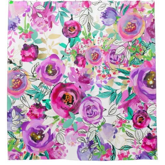 Paarse roze, heldere kleurrijke moderne bloemkool douchegordijn (Voorkant)