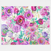 Paarse roze, heldere kleurrijke moderne bloemkool fleece deken (Voorkant (Horizontaal))