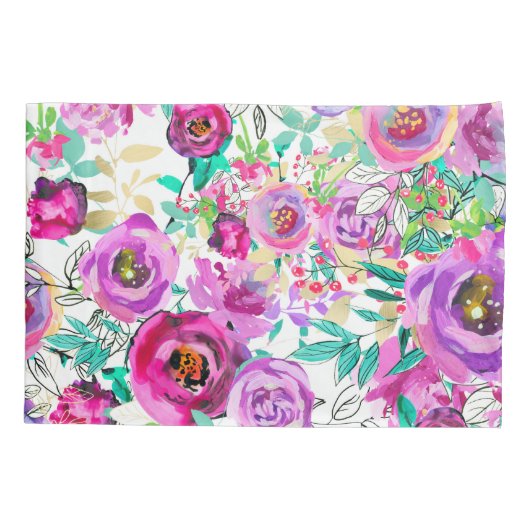 Paarse roze, heldere kleurrijke moderne bloemkool kussensloop (Achterkant)