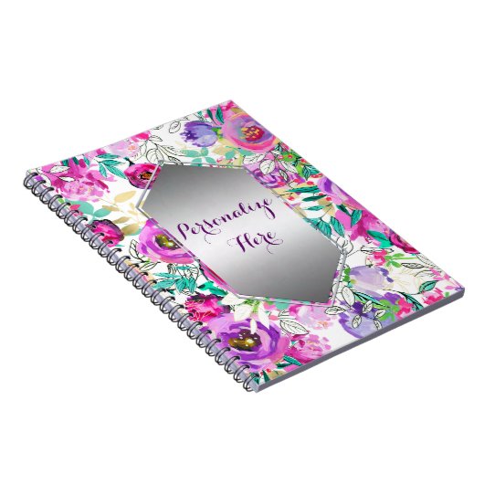 Paarse roze, heldere kleurrijke moderne bloemkool notitieboek (Rechterzijde)