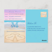 Paarse roze hemelhart in het zandstrand briefkaart (Achterkant)