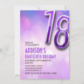Paarse Roze Holo 18e Verjaardagsuitnodiging Kaart (Voorkant)
