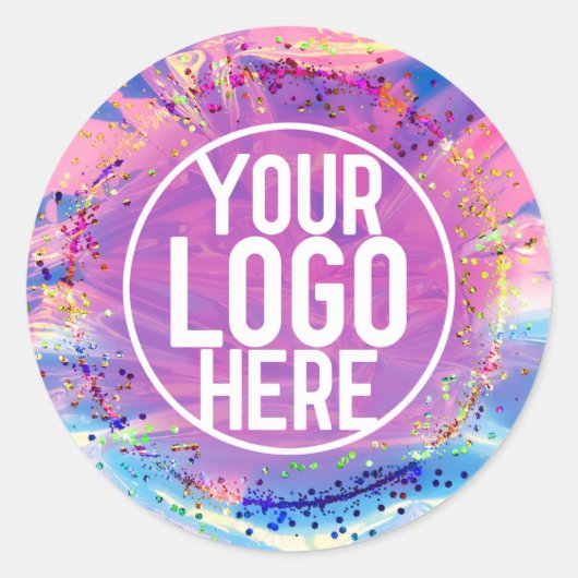 Paarse Roze Holograaf Glitter Confetti Logo Ronde Sticker (Voorkant)