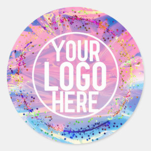 Paarse Roze Holograaf Glitter Confetti Logo Ronde Sticker