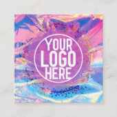 Paarse Roze Holograaf Glitter Confetti Logo Vierkante Visitekaartje (Voorkant)