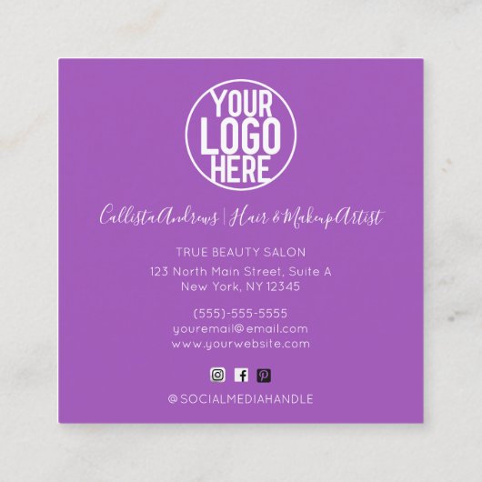 Paarse Roze Holograaf Glitter Confetti Logo Vierkante Visitekaartje (Achterkant)