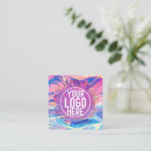 Paarse Roze Holograaf Glitter Confetti Logo Vierkante Visitekaartje (Staand voorkant)