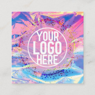 Paarse Roze Holograaf Glitter Confetti Logo Vierkante Visitekaartje