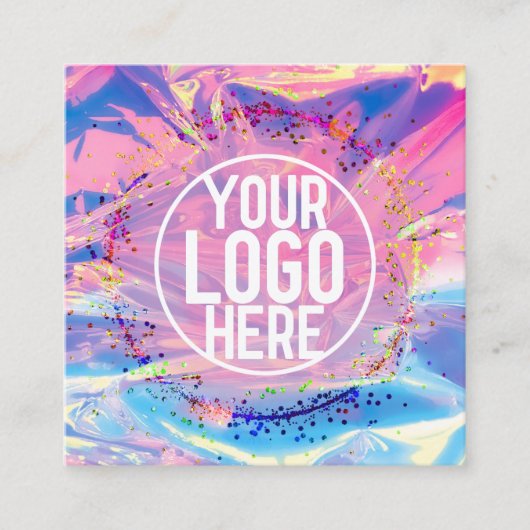 Paarse Roze Holograaf Glitter Confetti Logo Vierkante Visitekaartje (Voorkant)