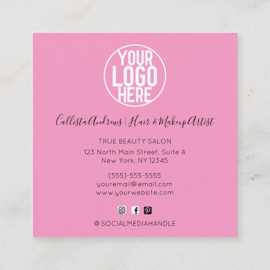 Paarse Roze Holograaf Glitter Confetti Logo Vierkante Visitekaartje (Achterkant)