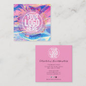 Paarse Roze Holograaf Glitter Confetti Logo Vierkante Visitekaartje (Voorkant / Achterkant)