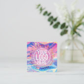 Paarse Roze Holograaf Glitter Confetti Logo Vierkante Visitekaartje (Staand voorkant)