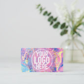 Paarse Roze Holograaf Glitter Confetti Logo Visitekaartje (Staand voorkant)
