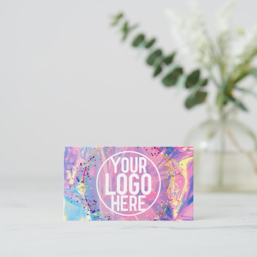 Paarse Roze Holograaf Glitter Confetti Logo Visitekaartje (Staand voorkant)