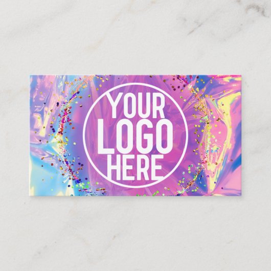 Paarse Roze Holograaf Glitter Confetti Logo Visitekaartje (Voorkant)