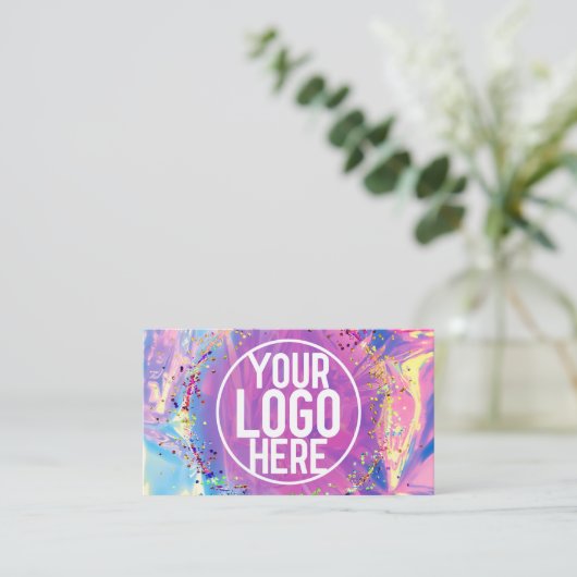 Paarse Roze Holograaf Glitter Confetti Logo Visitekaartje (Staand voorkant)