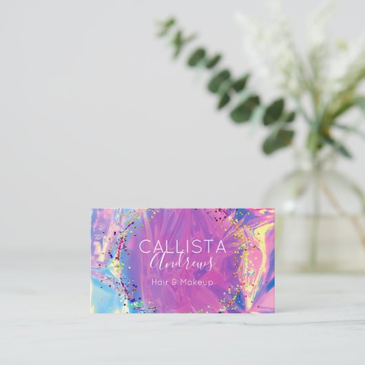 Paarse Roze Holograaf Glitter Confetti Salon Busin Visitekaartje (Staand voorkant)