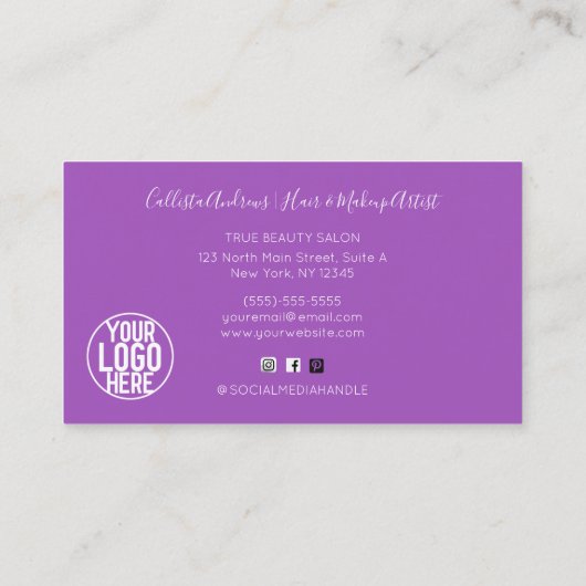 Paarse Roze Holograaf Glitter Confetti Salon Busin Visitekaartje (Achterkant)