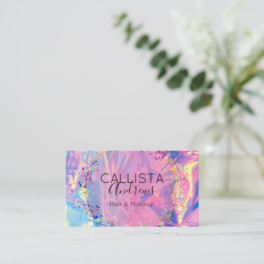 Paarse Roze Holograaf Glitter Confetti Salon Busin Visitekaartje (Staand voorkant)