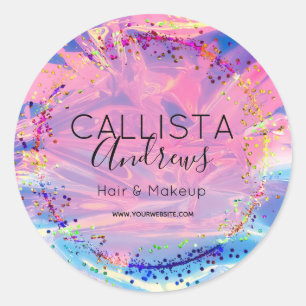 Paarse Roze Holograaf Glitter Confetti Salon Klass Ronde Sticker