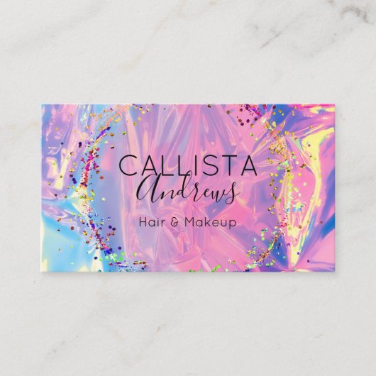 Paarse Roze Holograaf Glitter Confetti Salon Visitekaartje (Voorkant)