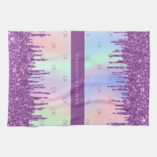 Paarse roze holografisch monogram theedoek (Horizontaal)