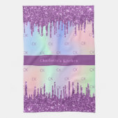 Paarse roze holografisch monogram theedoek (Verticaal)