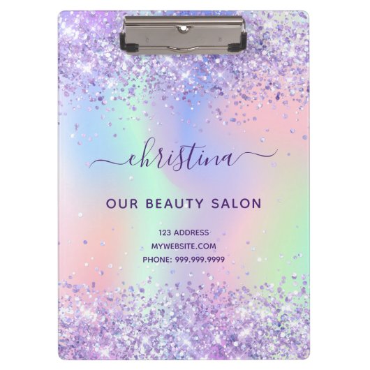 Paarse roze holografische business klembord (Voorkant)