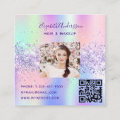 Paarse roze holografische foto QR code Vierkante Visitekaartje (Achterkant)