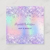 Paarse roze holografische foto QR code Vierkante Visitekaartje (Voorkant)