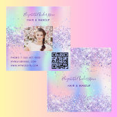 Paarse roze holografische foto QR code Vierkante Visitekaartje