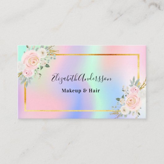 Paarse roze holografische foto qr code visitekaartje (Voorkant)