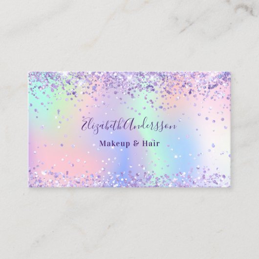 Paarse roze holografische foto QR code Visitekaartje (Voorkant)