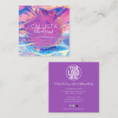 Paarse Roze Holograph Glitter Confetti Salon Squar Vierkante Visitekaartje (Voorkant / Achterkant)