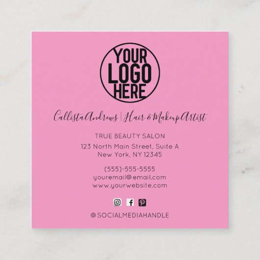 Paarse Roze Holograph Glitter Confetti Salon Squar Vierkante Visitekaartje (Achterkant)