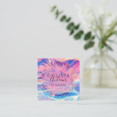 Paarse Roze Holograph Glitter Confetti Salon Squar Vierkante Visitekaartje (Staand voorkant)