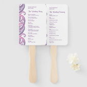 Paarse & Roze Indische Paisley Huwelijksprogramma Handwaaier (Voorkant en achterkant)
