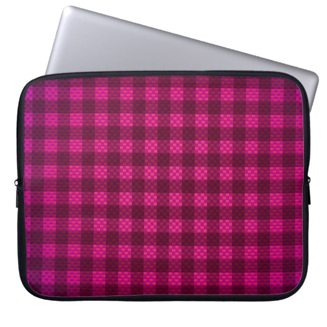 Paarse roze ingecheckte koolstofvezel gepatterd laptop sleeve (Voorkant)