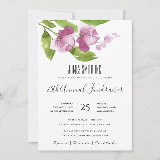 PAARSE ROZE INKT WATERVERF FLORALE ZAKELIJKE GEBEU KAART (Voorkant)