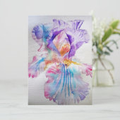 Paarse roze iris aquarel verjaardagsuitnodiging kaart (Staand voorkant)