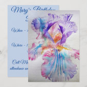 Paarse roze iris aquarel verjaardagsuitnodiging kaart (Voorkant / Achterkant)