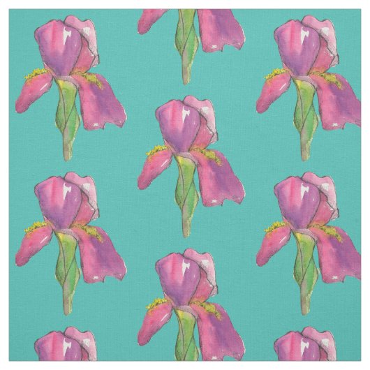 Paarse roze iris turquoise stof (Swatch)