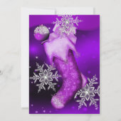 Paarse roze kerst met kristal Snowflake Kaart (Achterkant)