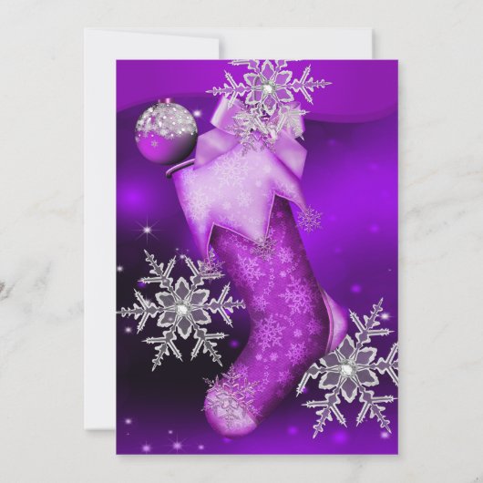 Paarse roze kerst met kristal Snowflake Kaart (Achterkant)