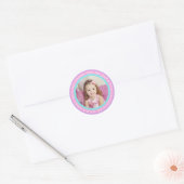 Paarse roze Kinder foto Verjaardag Dank u Ronde Sticker (Envelop)
