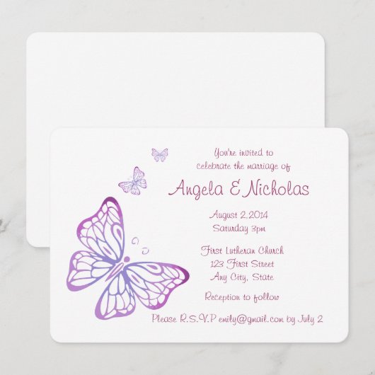 Paarse Roze Klassy Garden Butterfly Kaart (Voorkant / Achterkant)